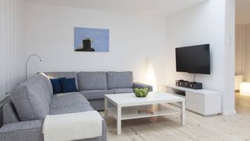 Fernseher, DVD-Player, Bücher, Stereoanlage