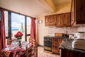 Fridge, microwave, stovetop, electric kettle