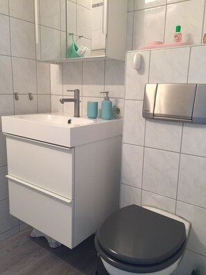 Dusche, Haartrockner, Handtücher, Seife