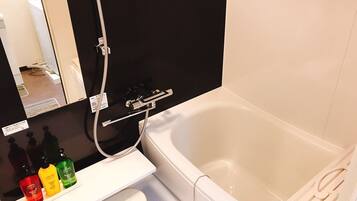 Separate tub and shower, free toiletries, hair dryer, electronic bidet