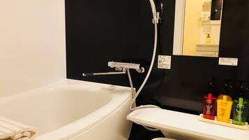 Separate tub and shower, free toiletries, hair dryer, electronic bidet