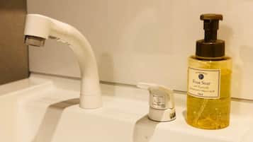 Separate tub and shower, free toiletries, hair dryer, electronic bidet