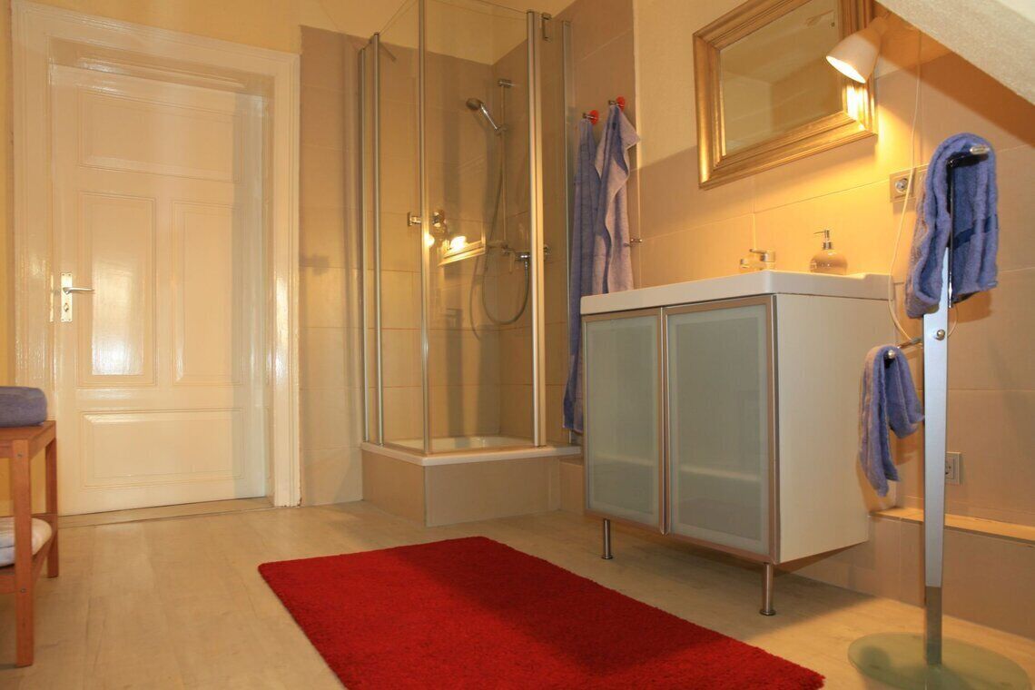 Dusche, Haartrockner, Handtücher, Toilettenpapier