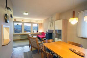 Smart TV, fireplace, DVD player, video library