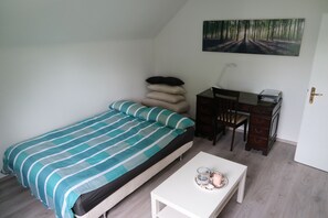 1 bedroom, desk, iron/ironing board, travel cot