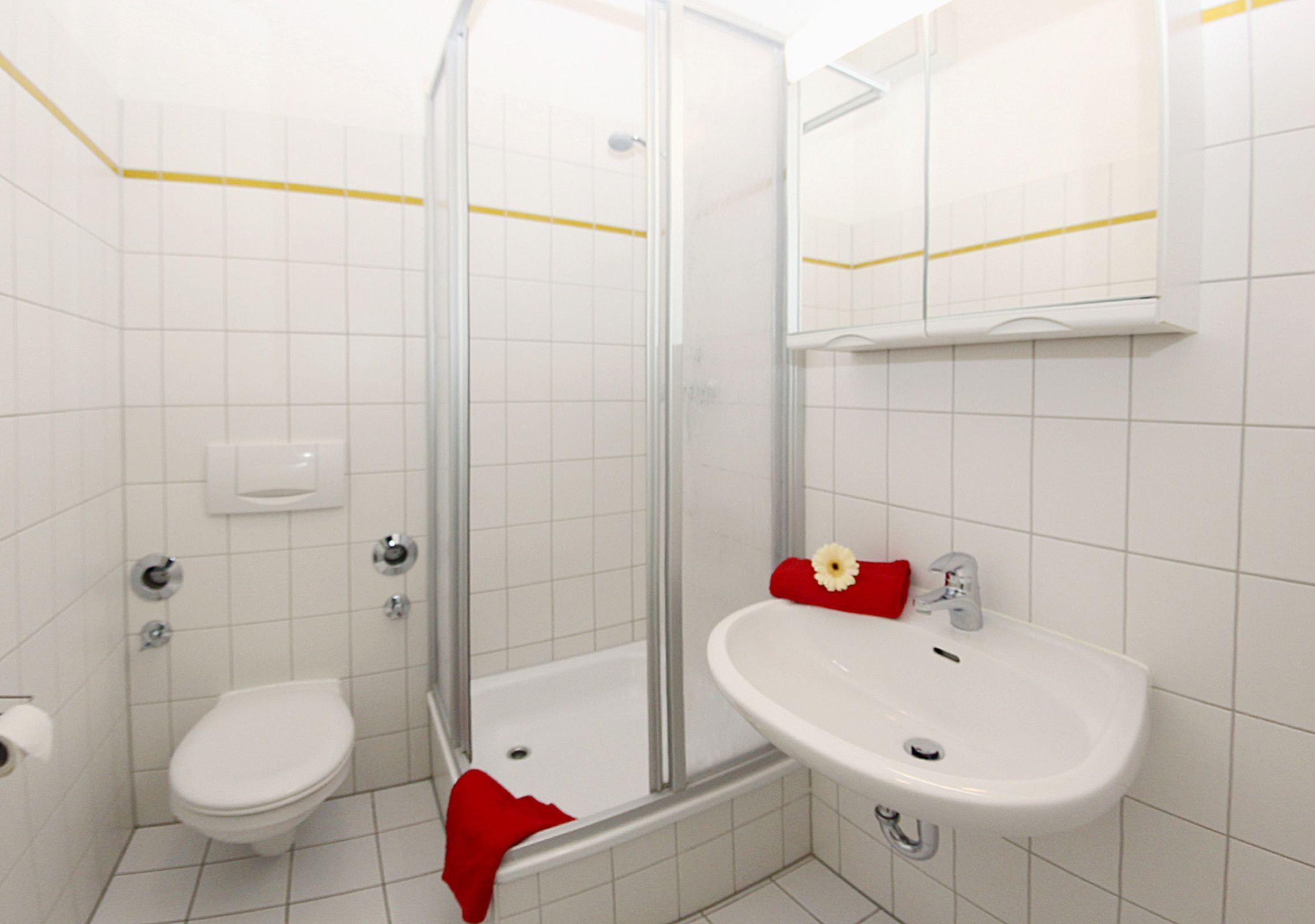 Douche, sèche-cheveux, serviettes fournies