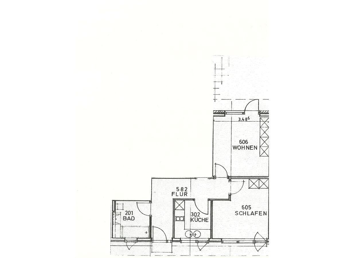 Un plano de planta con 606 dormitorios, 582 baños, 201 baños, 605 dormitorios y 302 cocinas.