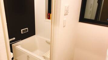Separate tub and shower, free toiletries, hair dryer, electronic bidet