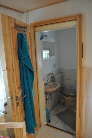 Douche, sèche-cheveux, serviettes fournies