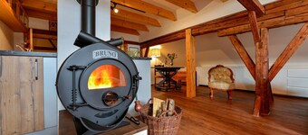 Salle du Manoir Hofatelier Menacher - 85 mÂČ avec cheminĂ©e et terrasse