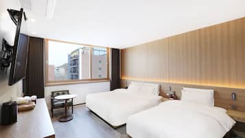 Desk, laptop workspace, blackout drapes, free WiFi