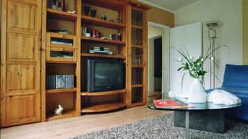 TV, DVD player, books, stereo