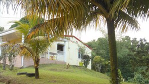 A house with a porch, surrounded by greenery and a small hill. - Villa F3 in SAINTE-MARIE (SAINTE-MARIE)