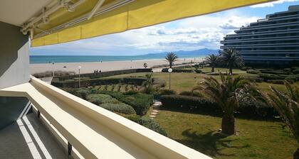 Huoneisto merenrannalla sijaitsevassa ylellisessä rakennuksessa Canet Sud, pysäköinti ja WIFI-yhteys