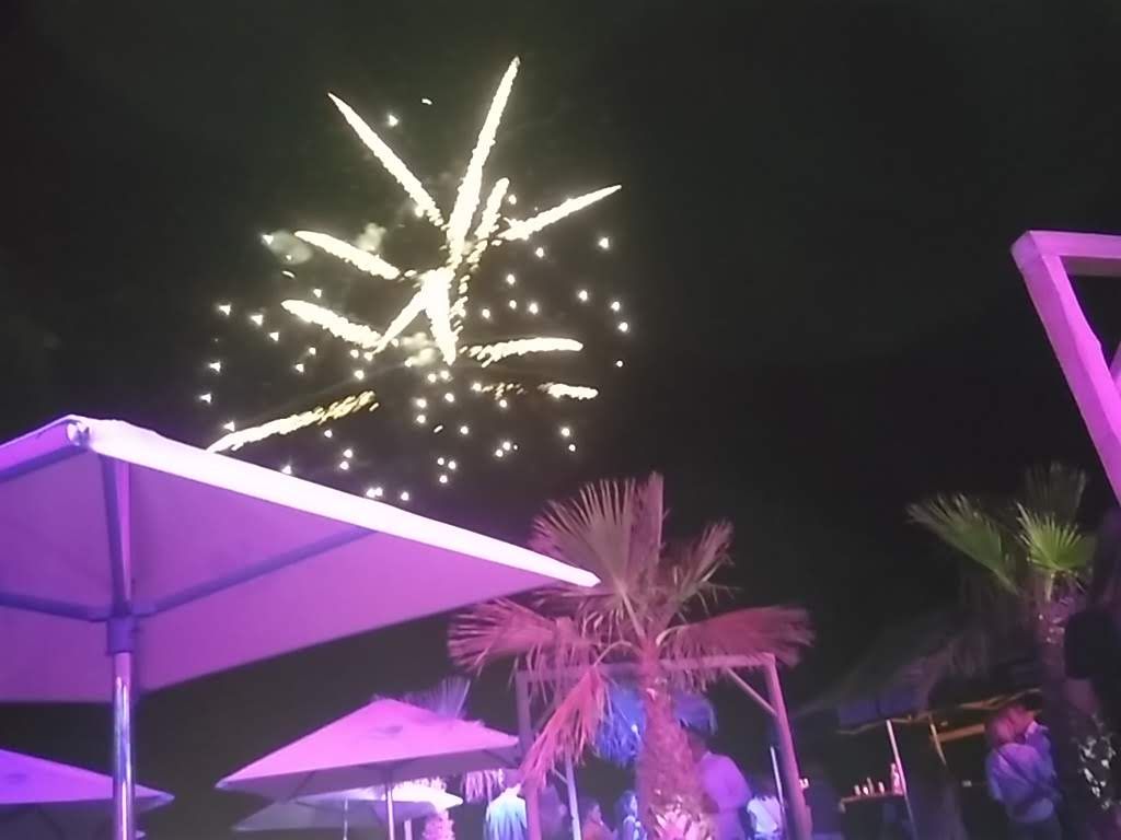 A night sky with fireworks.