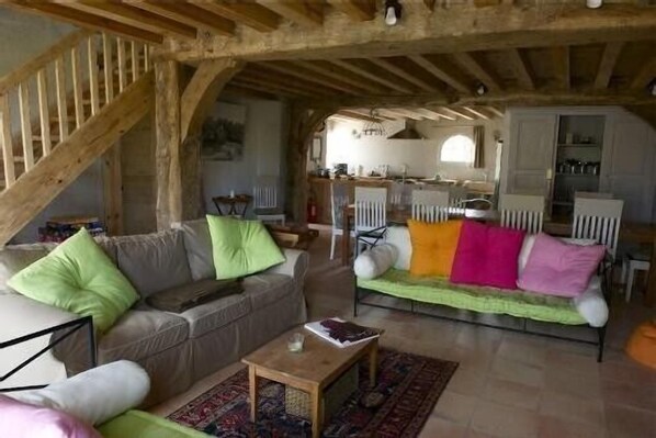 Télévision, cheminée, lecteur de DVD, table de tennis de table