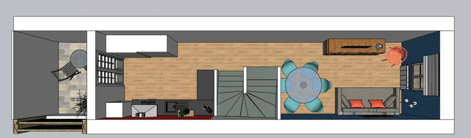 Ein Hotelzimmer mit Bett, Sitzgruppe, Esstisch und einer kleinen Küche.