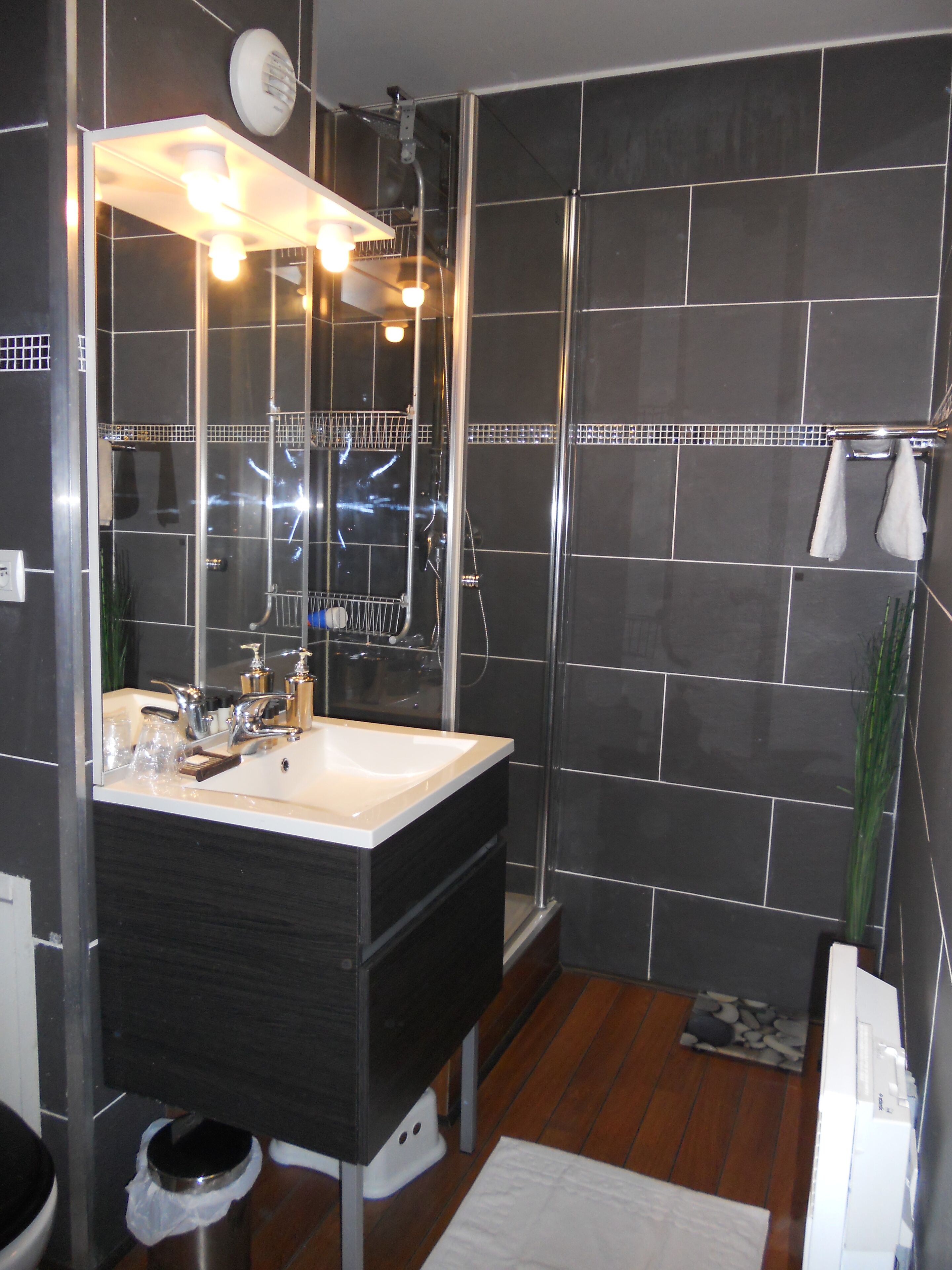 Baignoire, sèche-cheveux, serviettes fournies, papier toilette