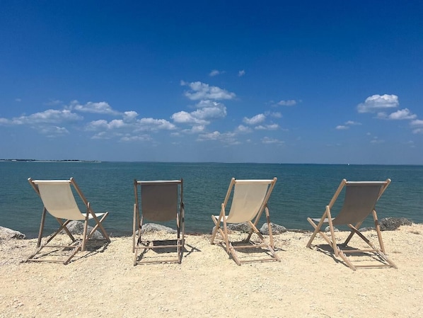 Beach nearby, sun loungers