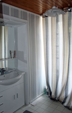 Douche, sĂšche-cheveux, serviettes fournies
