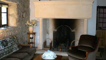 Télévision, cheminée, lecteur de DVD