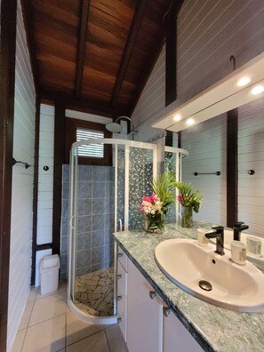Shower, hair dryer - BUNGALOWS "Coco" typical Creole with all comforts, feet in the water  (DESHAIES)
