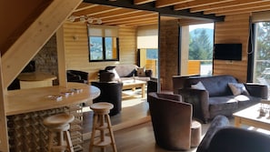 Flat-screen TV, stereo - LOUP apartment in new chalet with view on the Matemale lake 11 beds (Les Angles)