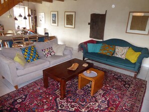 TV connectée, cheminée, livres