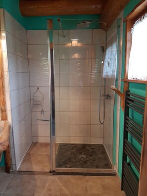 Shower, hair dryer, toilet paper