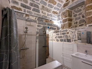 Douche, séchoir à cheveux, papier de toilette