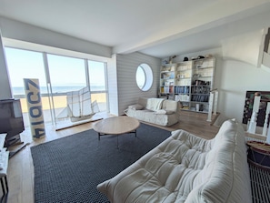 TV, DVD player, books, video library