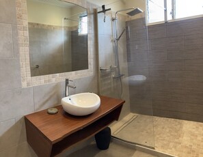 Douche, séchoir à cheveux, serviettes fournies