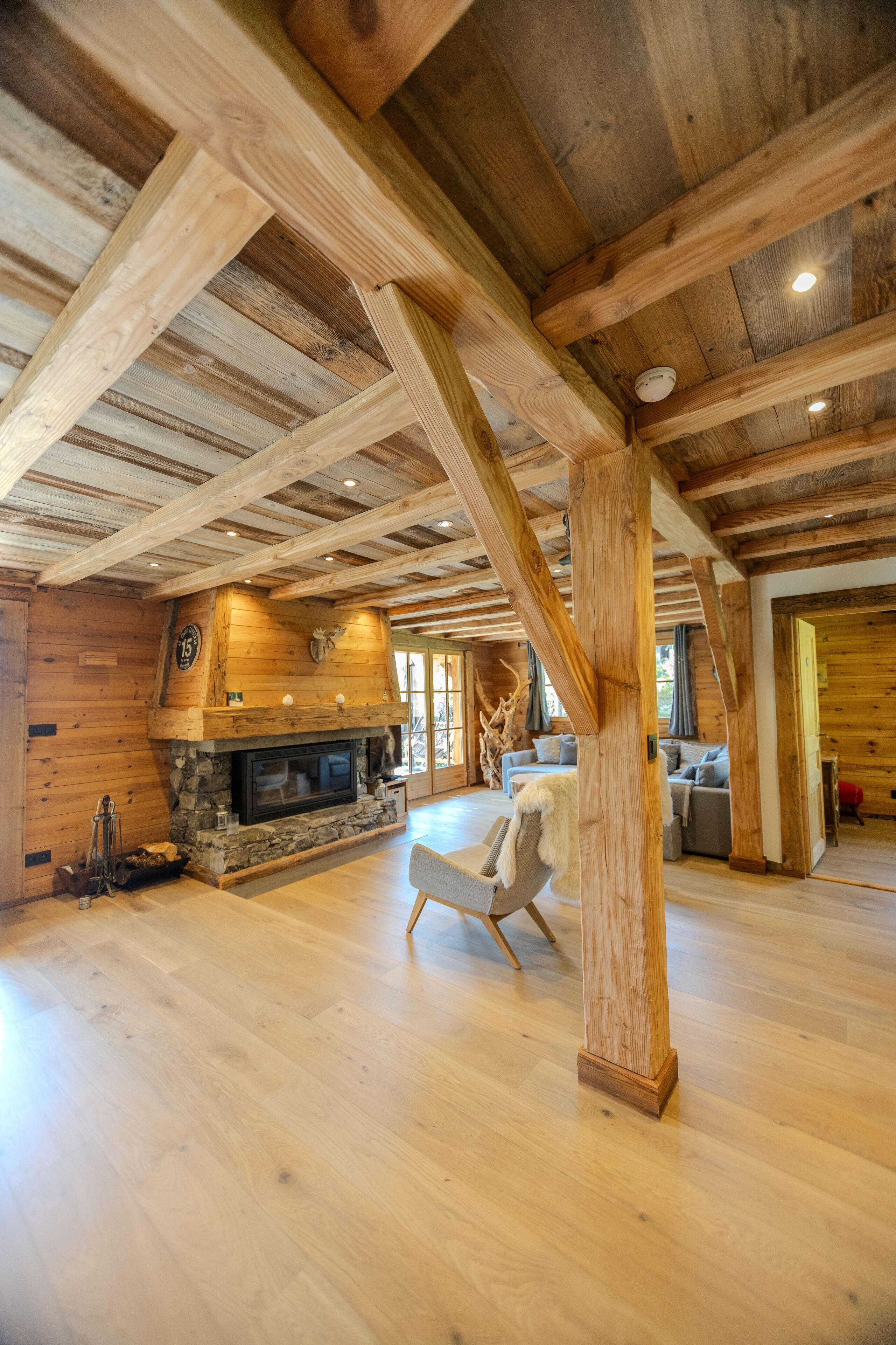 Smart TV, chimenea, libros y videoteca 