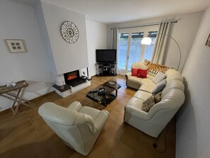 TV, fireplace, video game console, DVD player