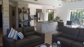 Smart TV, video games, DVD player, foosball