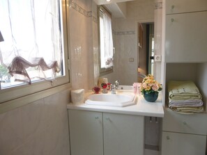 Douche, sèche-cheveux, serviettes fournies, papier toilette