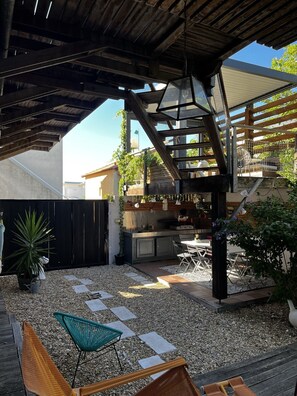 Outdoor dining - Villa T4 with garden sea view beach access20m (Palavas-Les-Flots)