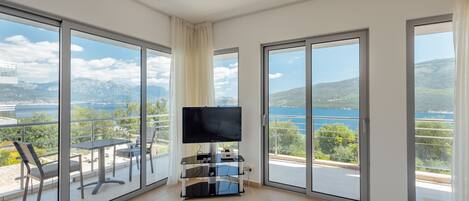 TV, DVD player, books, stereo