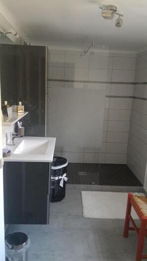 Shower, free toiletries, hair dryer
