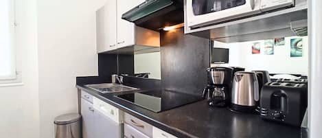Fridge, microwave, coffee/tea maker