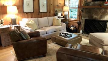 智能电视、壁炉、DVD 播放器、影片库