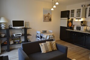 TV, DVD player, books, music library
