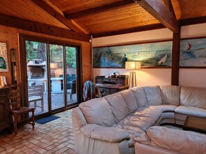 Televisión, chimenea, tenis de mesa y libros