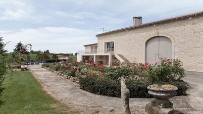 In the Bordeaux region, surrounded by vineyards, a comfortable amenity property.