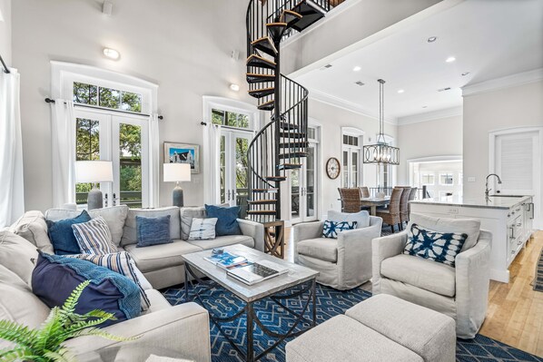 Televisio, takka, DVD-soitin, videokirjasto