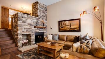 Smart TV, fireplace, video games, DVD player