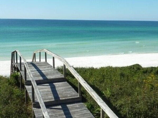 Beach nearby, sun loungers