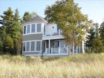 View of the house from the beach -- just 75 feet from Lake Michigan