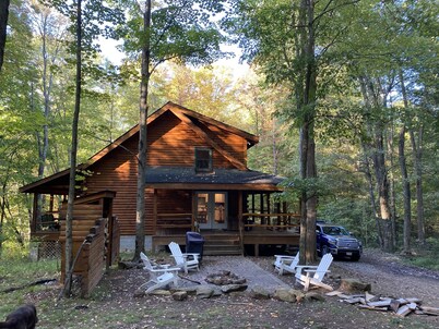 Secluded Luxury Log Cabin on 40 Acres Near Tygart River & Lake