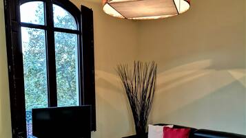 Una televisión, un reproductor de DVD, una videoteca